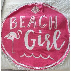 56" Round BEACH GIRL Towel MiUD PIE Pink Flamingos Seashell Vacation Traveler